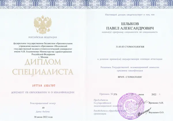 Сертификат — Шлыков Павел Александрович